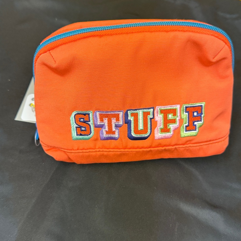 Tech pouch by Heyday coral Orange Pouch with 'STUFF' word Embroidery holds small